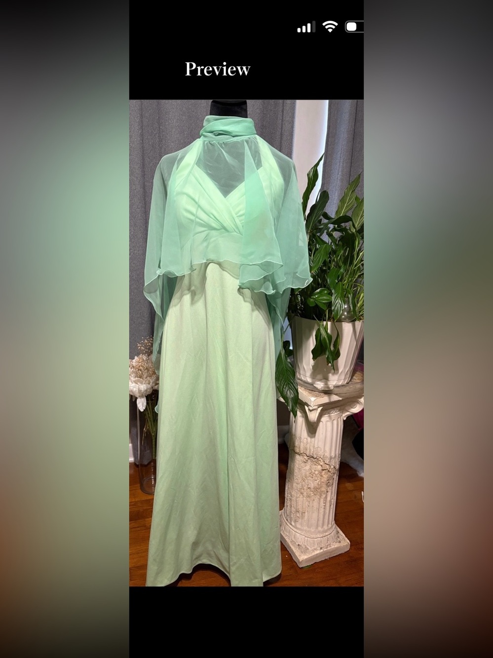 Elegant Mint Green Bridesmaid Dress with Sheer Cape, handmade size 6